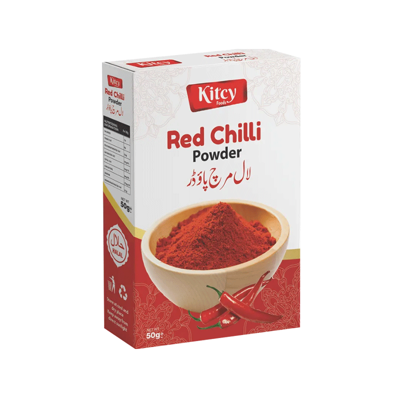 Kitcy Red Chilli Powder 50g box on white background