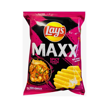 Lay's Maxx Spicy Kimchi flavoured chips 56g pack on white background