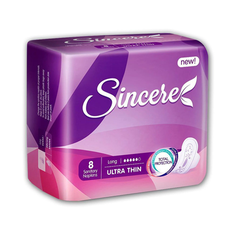 Sincere Ultra Absorb Long sanitary pads 8 pieces on white background