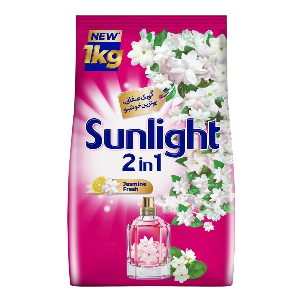 Sunlight 2in1 Jasmine Fresh pink washing powder 1kg pack on white background Main image