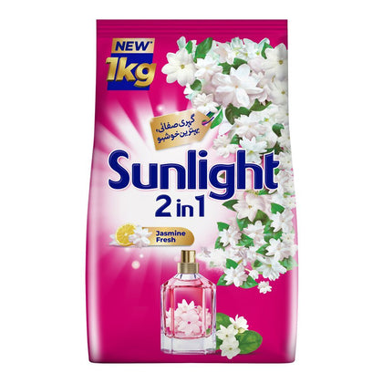 Sunlight 2in1 Jasmine Fresh pink washing powder 1kg pack on white background