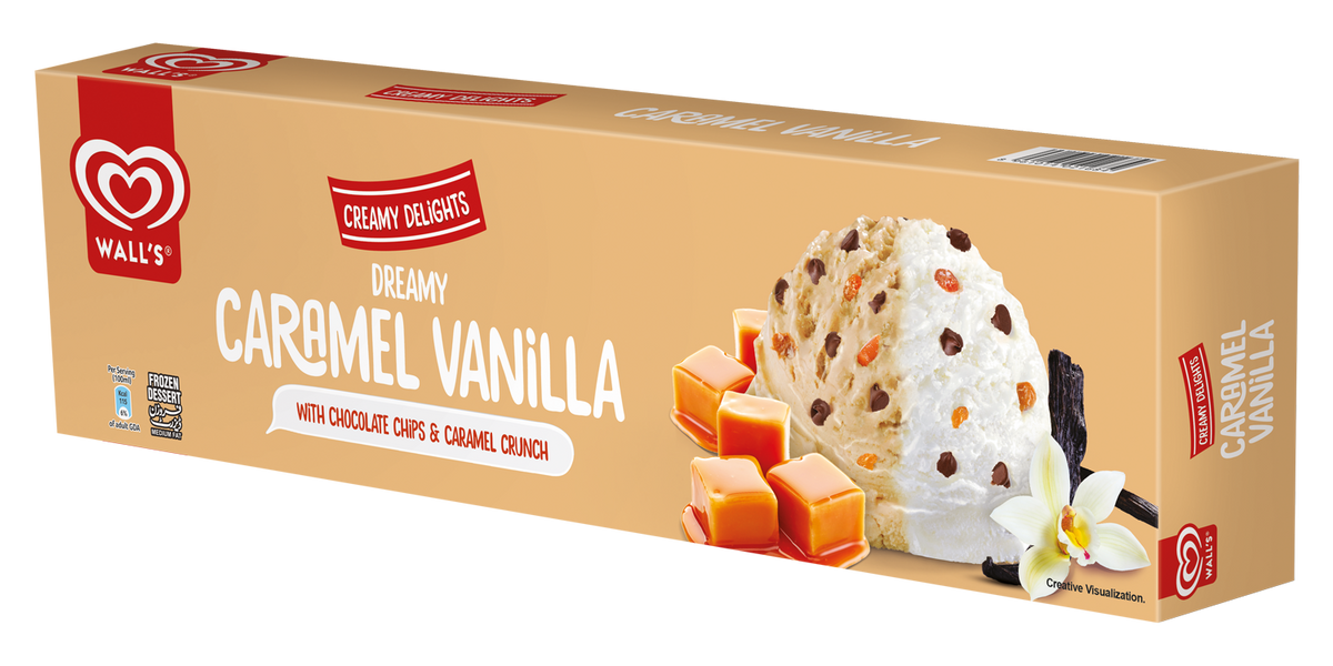 Wall's Caramel Vanilla ice cream 800ml brick packaging