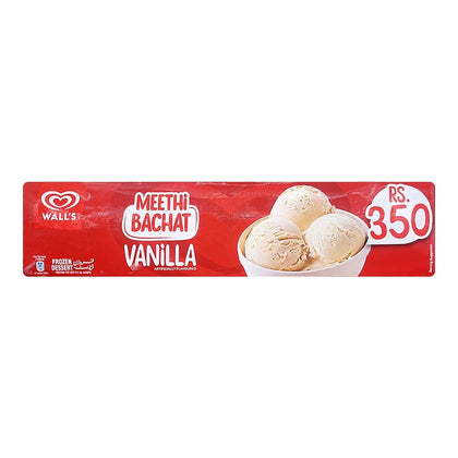 Wall's Meethi Bachat Vanilla ice cream 650ml tub on white background